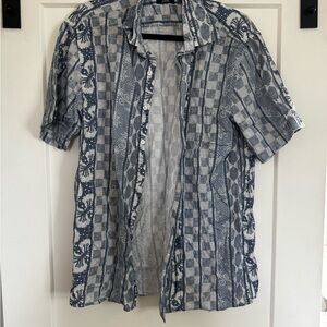 Benson Men's Blue Patterned Casual Button Down Shirt